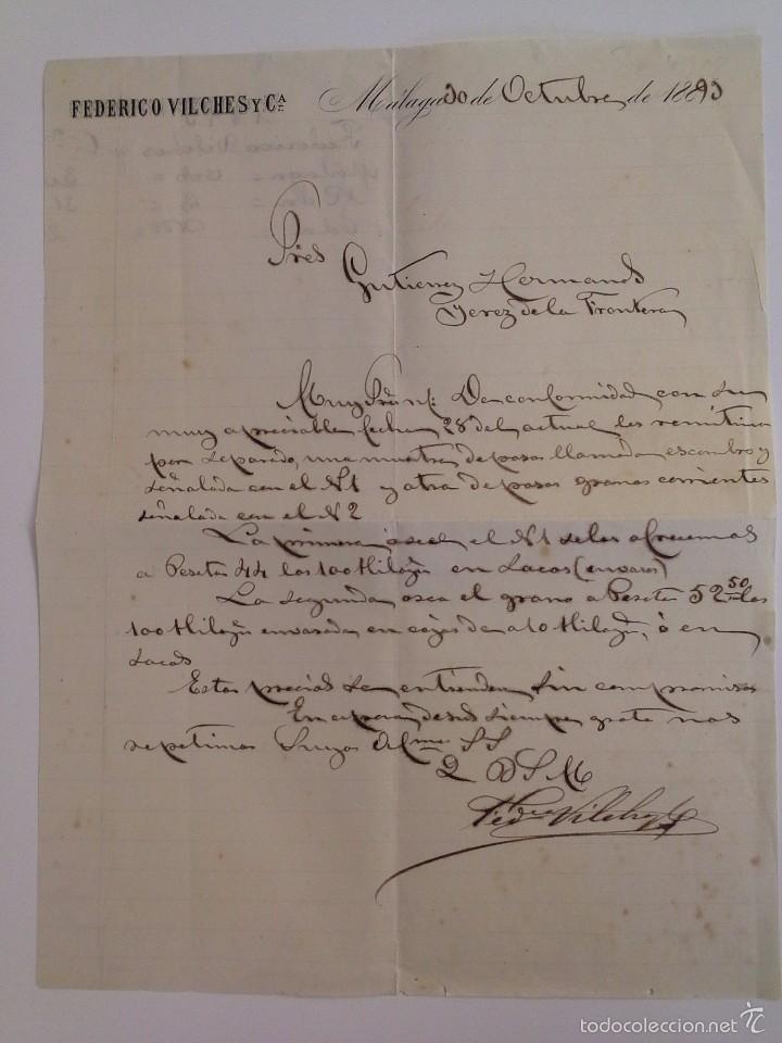 Cartas comerciais: FEDERICO VILCHES Y CIA. M&Aacute;LAGA 1895. GUTIERREZ HERMANOS. JEREZ.