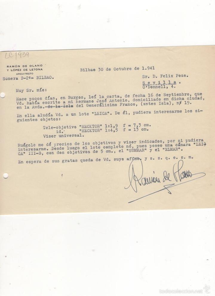 Commercial Letters: CARTA COMERCIAL. RAMON DE OLANO Y LOPEZ DE LETONA, ARQUITECTO, BILBAO, 1941.