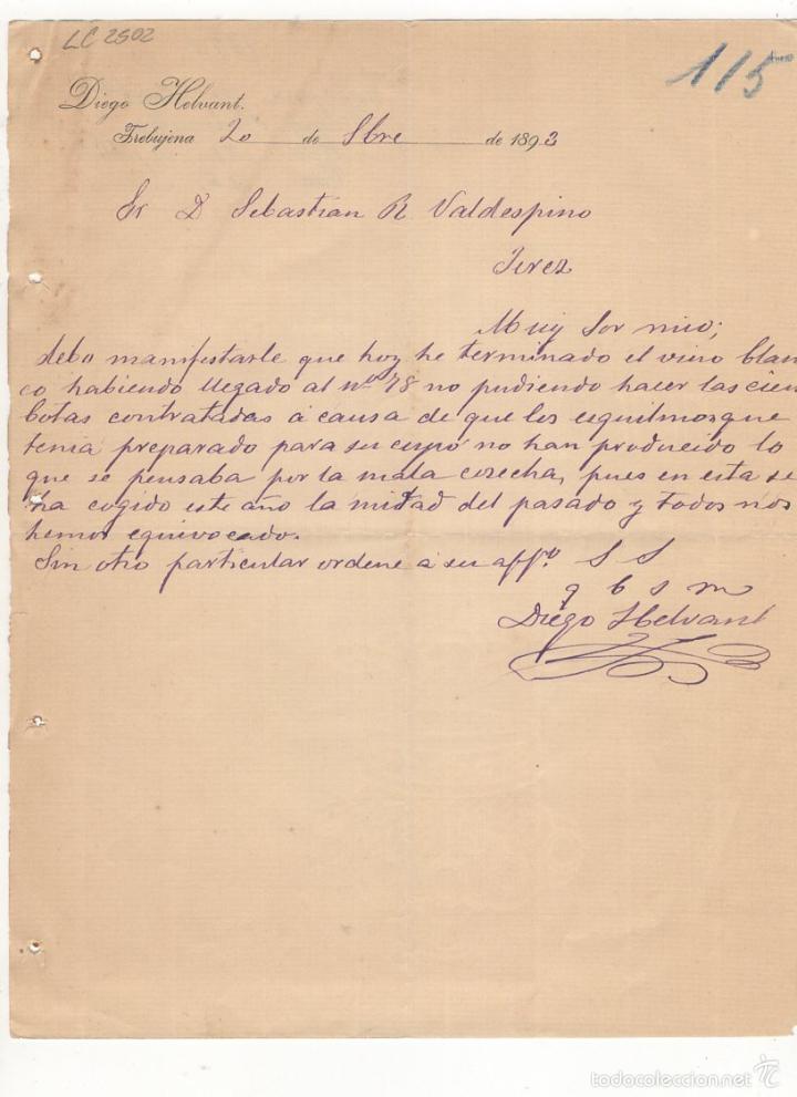 Lettres commerciales: CARTA COMERCIAL. DIEGO HELVANT, TREBUJENA,1892.