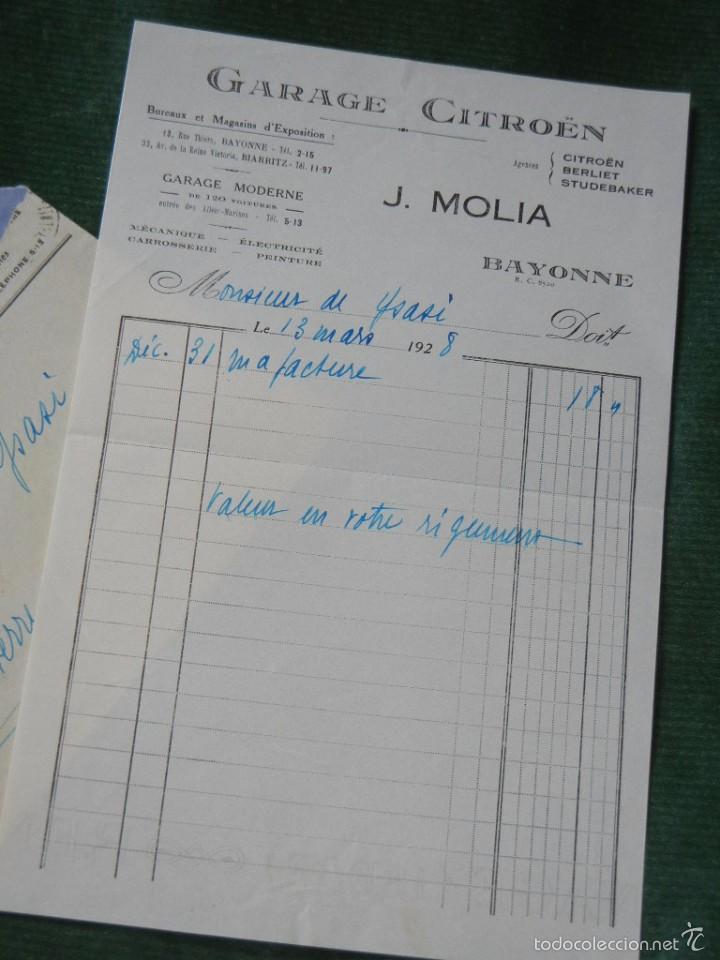 Cartas comerciales: NOTA DE GASTO GARAGE CITROEN DE BAYONNE (BAYONA) 1928