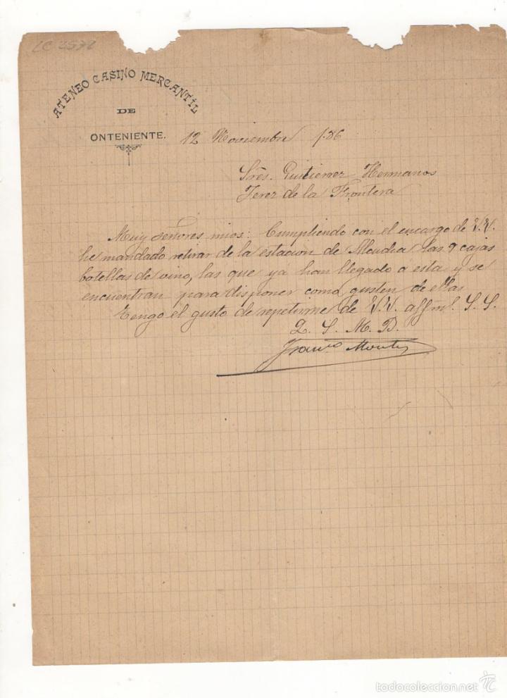 Gesch&auml;ftsbriefe: CARTA COMERCIAL. ATENEO CASINO MERCANTIL, ONTENIENTE, 1860.