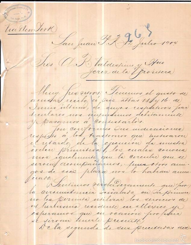 Lettres commerciales: CARTA COMERCIAL. CERECEDO HNOSY C&ordf;. SAN JUAN, PUERTO RICO. A&Ntilde;O 1904.
