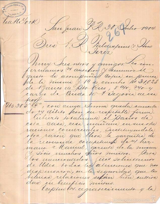 Lettres commerciales: CARTA COMERCIAL. CERECEDO HNOSY C&ordf;. SAN JUAN, PUERTO RICO. A&Ntilde;O 1904.