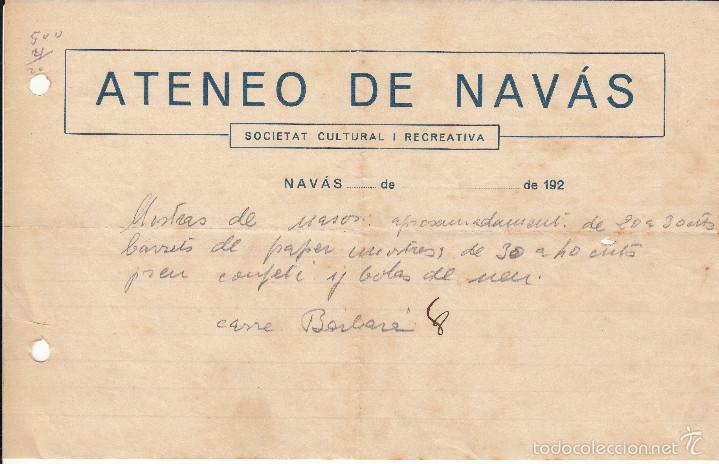Cartas comerciales: CARTA COMERCIAL DE ATENEO DE NAV&Aacute;S --1920---- - Foto 1