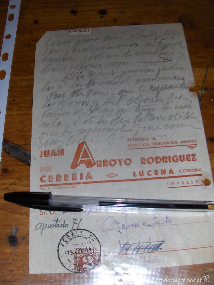 Cartas comerciales: CERERIA JUAN ARROYO RODRIGUEZ. LUCENA CORDOBA 1944.