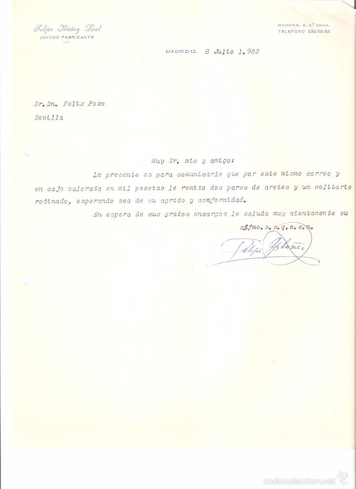 Cartas comerciales: CARTA COMERCIAL. FELIPE IBA&Ntilde;EZ LEAL JOYERO FABRICANTE. MADRID A&Ntilde;O 1963.