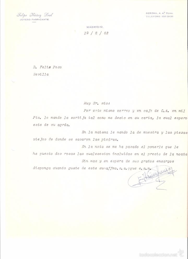 Cartas comerciales: CARTA COMERCIAL. FELIPE IBA&Ntilde;EZ LEAL JOYERO FABRICANTE. MADRID A&Ntilde;O 1963.