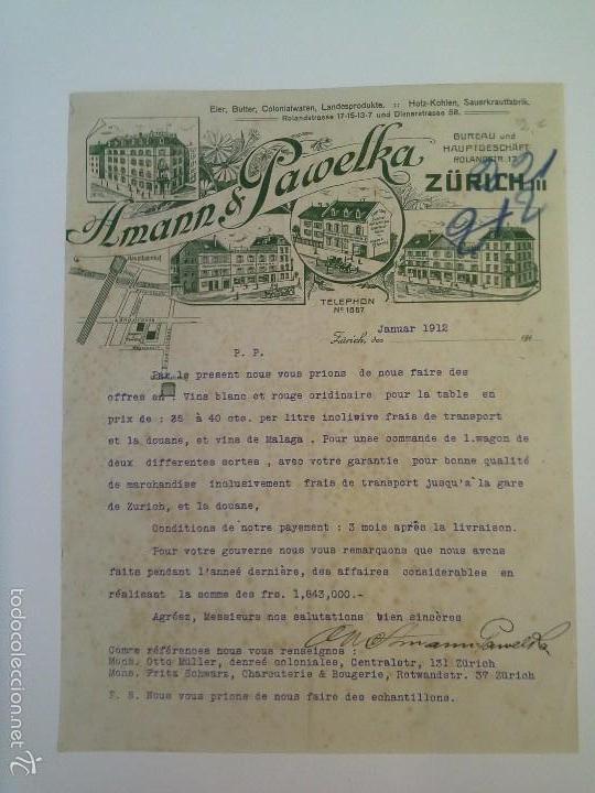 Lettres commerciales: AMANN & PAWELKA. Z&Uuml;RICH. A&Ntilde;O 1912.