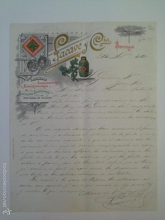 Lettres commerciales: LACAVE Y CIA. ALMACENISTAS Y EXPORTADORES DE ACEITUNAS. SEVILLA A&Ntilde;O 1896. GUTIERREZ HERMANOS.
