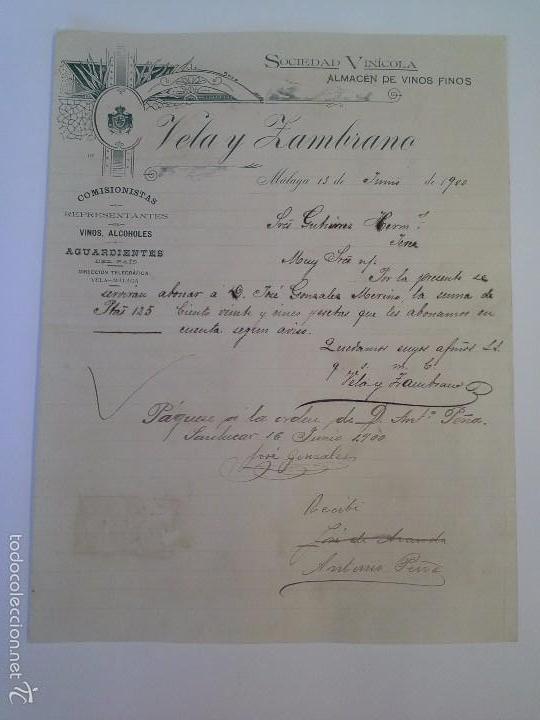 Lettres commerciales: SOCIEDAD VIN&Iacute;COLA ALMAC&Eacute;N DE VINOS FINOS VELA Y ZAMBRANO. M&Aacute;LAGA 1900.