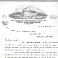 Lettres commerciales: CARTA COMERCIAL. WEIL & ROSENGART RASTATT. BADEN. 1927. Lote 61253679