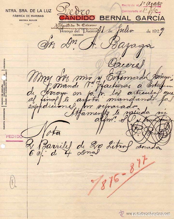 Gesch&auml;ftsbriefe: Ntra Sra de la Luz. F&aacute;brica de Harinas. Bernal Garcia Arroyo del Puerco. C&aacute;ceres. Firma propietario.