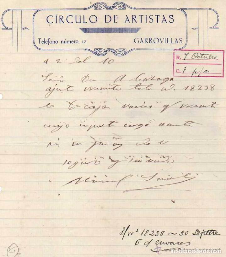 Lettres commerciales: C&iacute;culo de artistas. Garrovillas. C&aacute;ceres. firma.