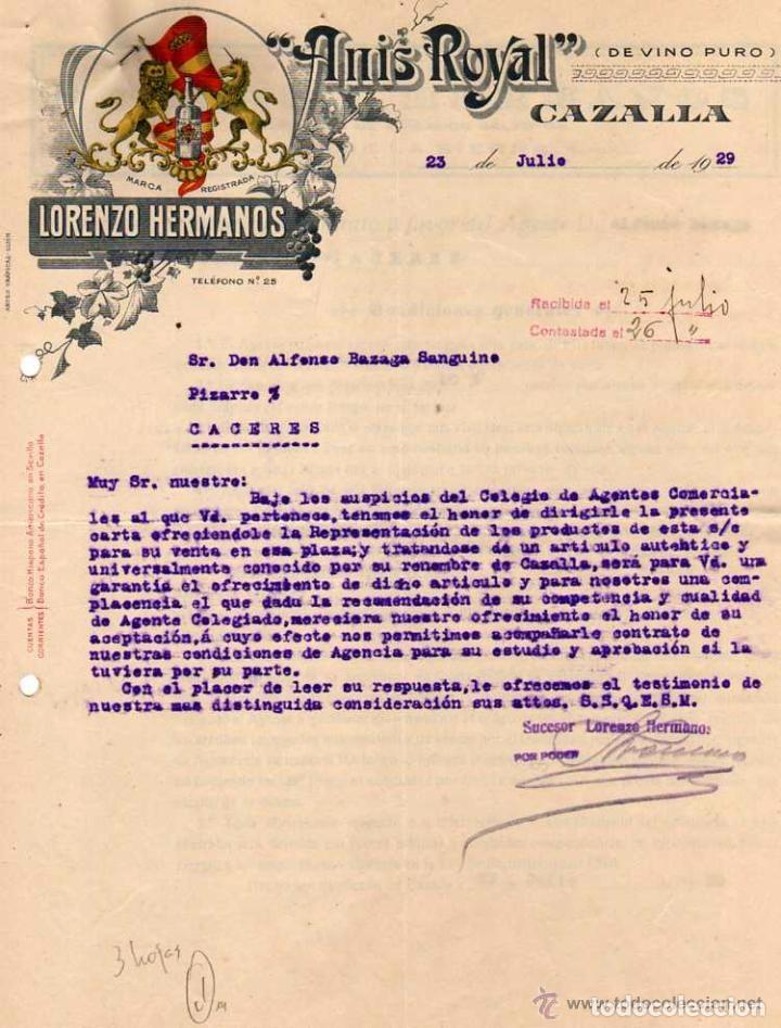 Cartas comerciais: Anis Royal de vino puro. Lorenzo hermanos. Cazalla. Sevilla lote de 3 hojas.