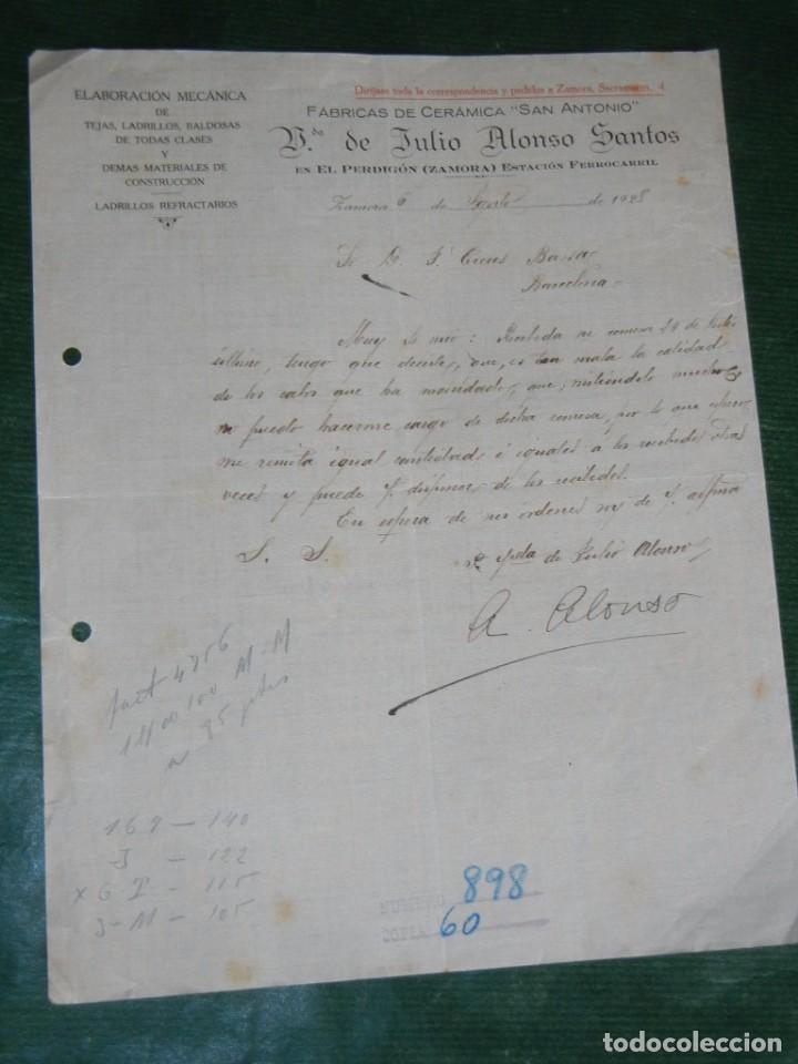 Lettere commerciali: CARTA COMERCIAL FABRICAS DE CERAMICA SAN ANTONIO VDA JULIO ALONSO SANTOS, EL PERDIGON ZAMORA 1928