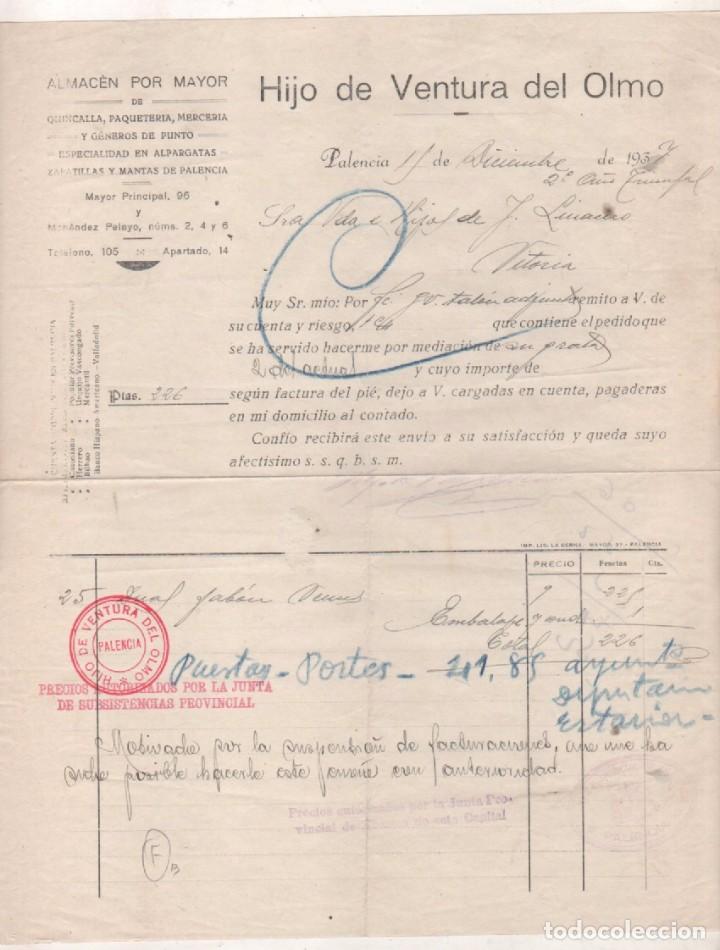 Lettres commerciales: Hijo de Ventura del Olmo. Palencia. Almacen al por mayor. Quincalla, paqueter&iacute;a, mercer&iacute;a. etc.