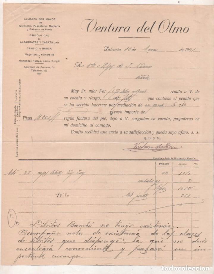 Lettres commerciales: Ventura del Olmo. Palencia. Almacen al por mayor. Quincalla, mercer&iacute;a. etc. Firma propietario