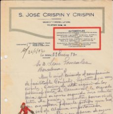 Cartas comerciales: CARTA COMERCIAL DE AUTOMOVILES JOSÉ CRISPIN EN LA RODA -ALBACETE- 1930- CARTA REFERENTE A CARNAVALES