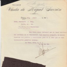 Cartas comerciales: CARTA COMERCIAL DE TEJIDOS VIUDA DE MIGUEL SARRIÓN EN INFANTES -CIUDAD REAL - 1927 -CON RETAL-