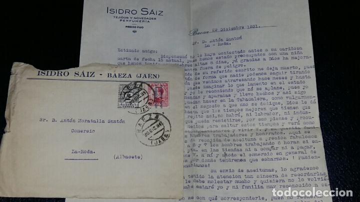 Lettres commerciales: CORRESPONDENCIA CON MEMBRETE ISIDRO SAIZ TEJIDOS Y NOVEDADES PERFUMERIA. BAEZA, JAEN 1931