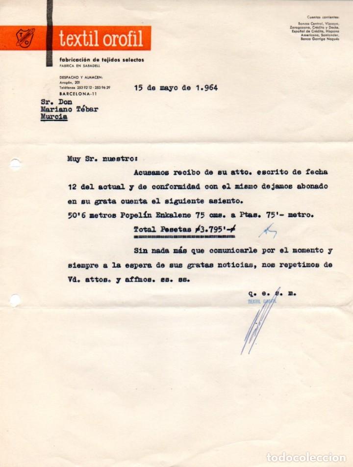 Lettere commerciali: CARTA COMERCIAL TEXTIL MUR,S.A, FABRICA DE TEJIDOS DE ESTAMBRE,BARCELONA,1964.