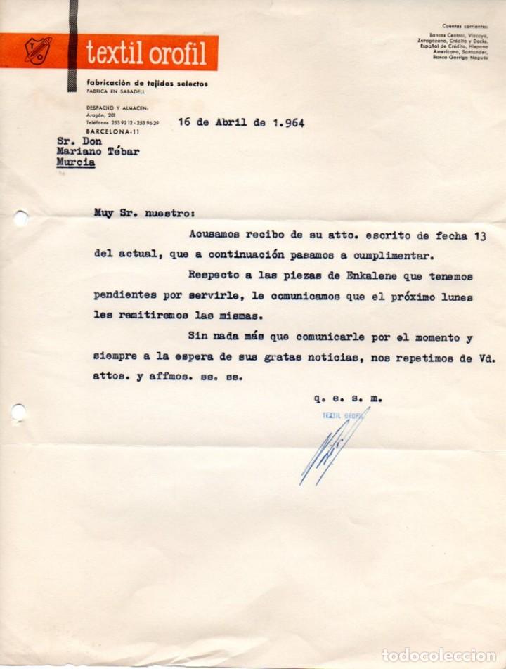 Lettere commerciali: CARTA COMERCIAL TEXTIL MUR,S.A, FABRICA DE TEJIDOS DE ESTAMBRE,BARCELONA,1964.
