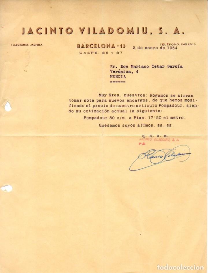 Lettere commerciali: CARTA COMERCIAL JACINTO VILADOMIU,S.A ,BARCELONA,1964.