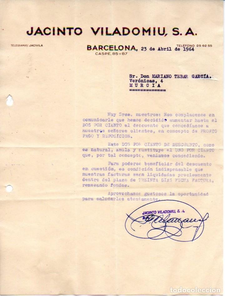 Lettere commerciali: CARTA COMERCIAL JACINTO VILADOMIU,S.A ,BARCELONA,1964.