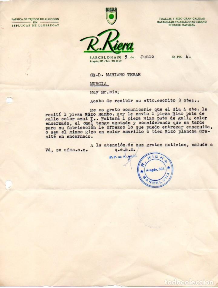 Lettere commerciali: CARTA COMERCIAL R.RIERA, FABRICA DE TEJIDOS DE ALGODON,BARCELONA,1964.