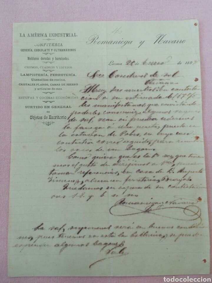 Commercial Letters: CARTA COMERCIAL CONFITERIA CERERIA CHOCOLATE LA AM&Eacute;RICA INDUSTRIAL - LERMA - BURGOS - 1898