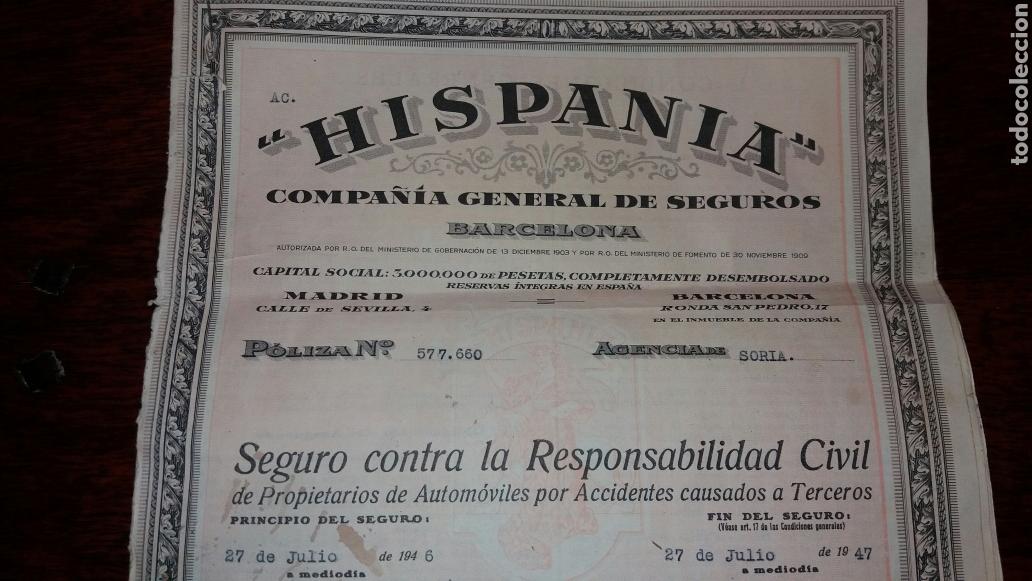 Cartas comerciales: Poliza de seguro hispania 1947 camion ford compa&ntilde;ia general-automovil motocicleta seguros