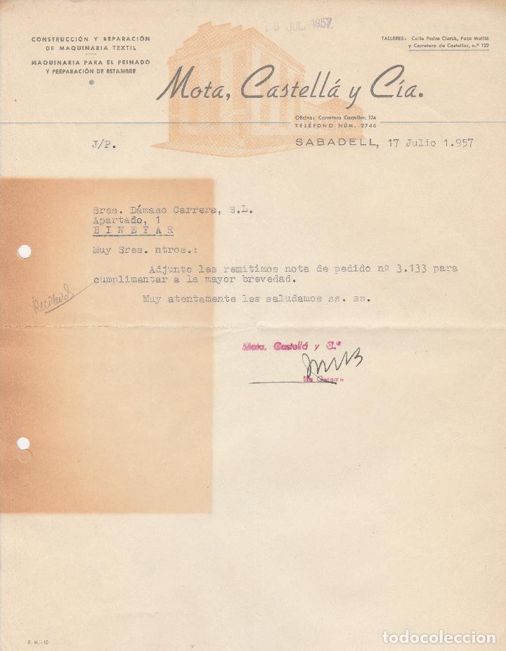 Lettres commerciales: CARTA COMERCIAL. MOTA, CASTELL&Aacute; Y CIA. SABADELL. 1957.