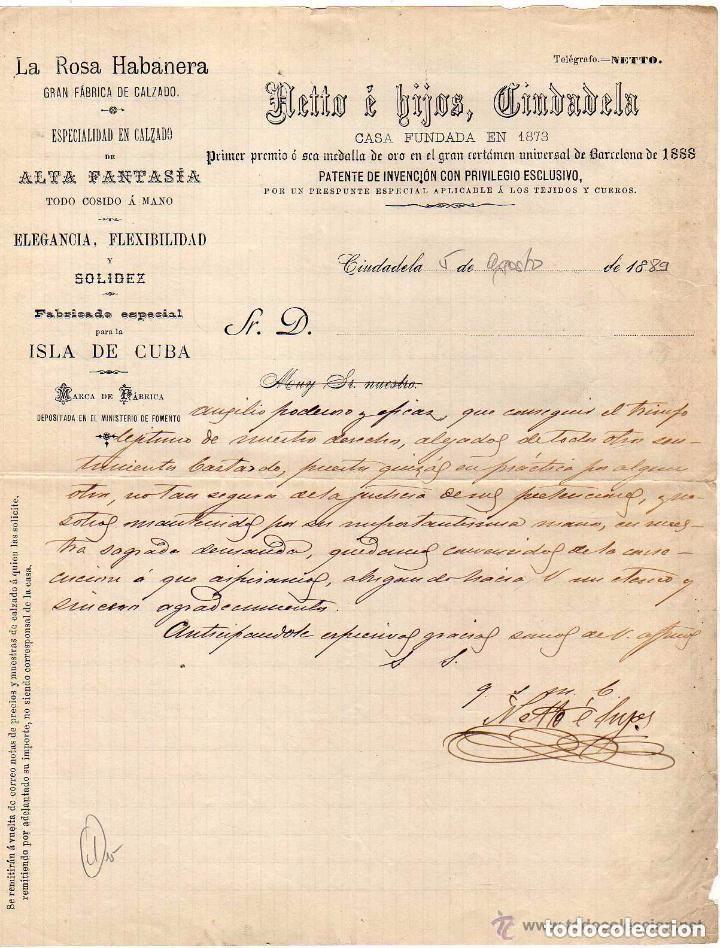 Gesch&auml;ftsbriefe: Netto e hijos, Cidadela. Menorca. Casa fundada en 1873. La Rosa habanera. Isla de Cuba.