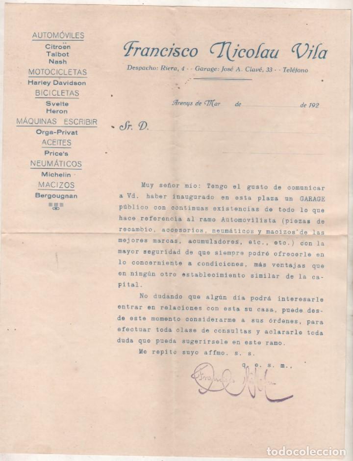Cartas comerciales: Francisco Nicolau Vial Arenys de Mar Motocicletas, Bicicletas, autom&oacute;viles, etc.