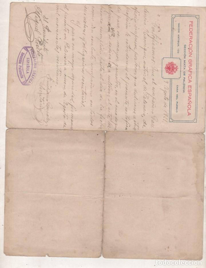 Lettere commerciali: Federaci&oacute;n Gr&aacute;fica espa&ntilde;ola. Secci&oacute;n mixta de Palencia. Firma del presidente y Secretario