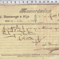 Cartas comerciales: CARTA COMERCIAL MEMORÁNDUM J.DOMENGE É HIJO -PAPEL DE FUMAR DIUMENGE 1905.. Lote 96237247