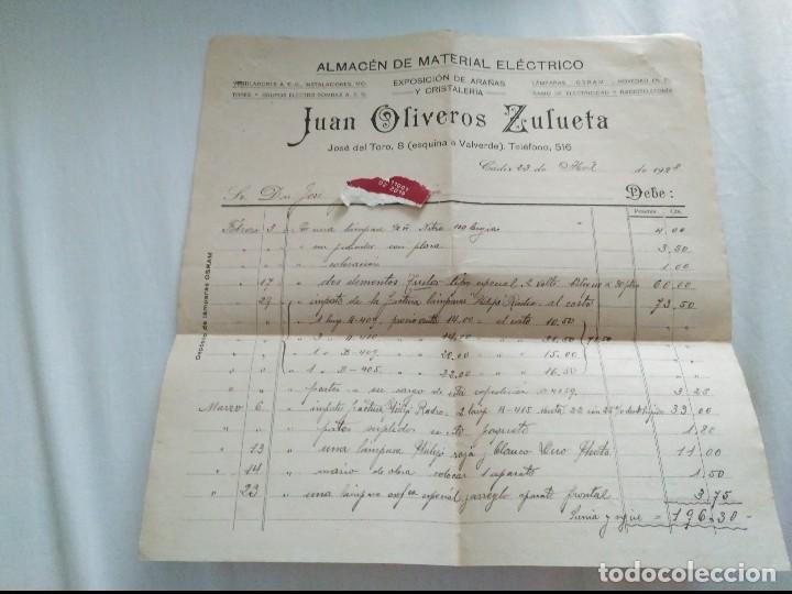 Lettres commerciales: cadiz factura almacen electrico juan oliveros 1928