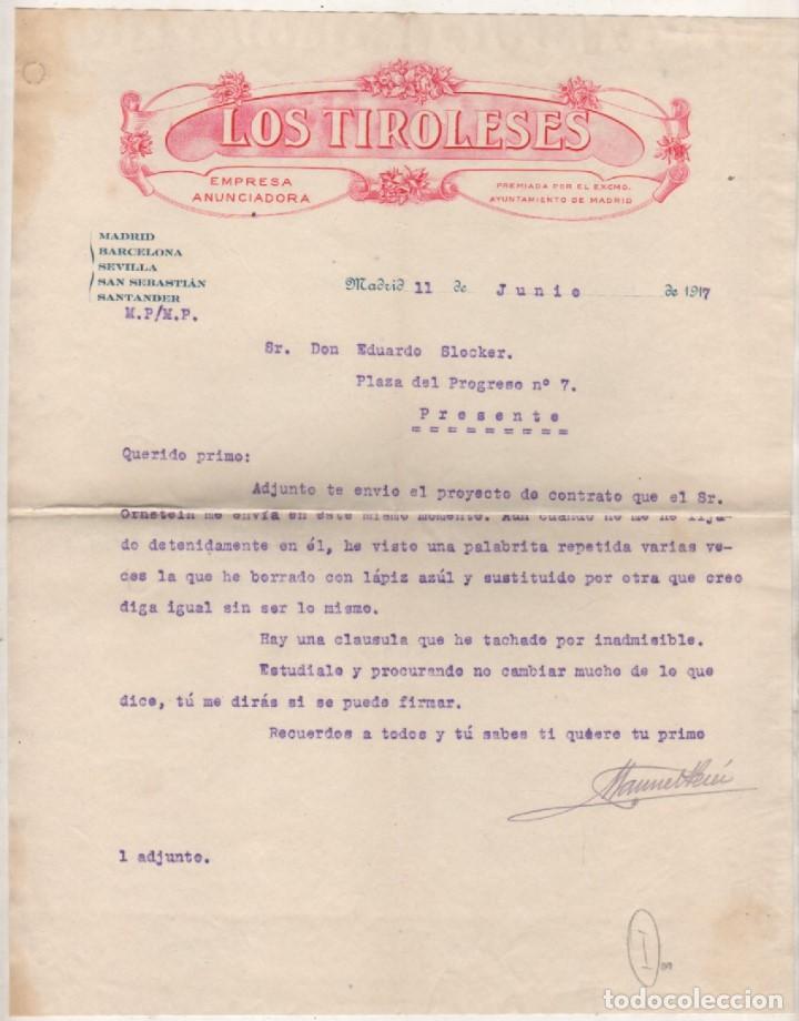 Cartas comerciales: Los tiroleses. Empresa anunciadora. Madrid. 1917. Firma propietario.