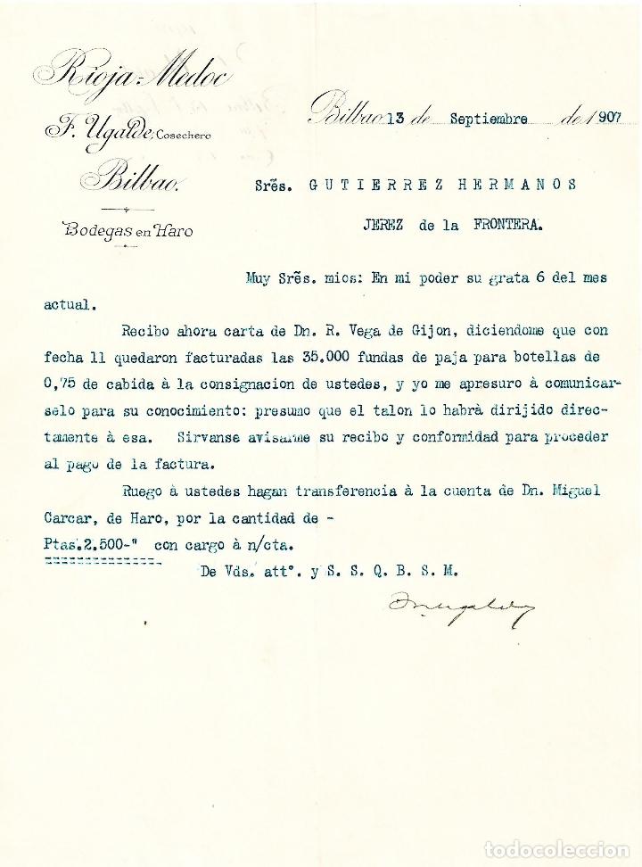 Gesch&auml;ftsbriefe: carta comercial. Rioja Medoc. Cosechero. Bilbao. Espa&ntilde;a 1907