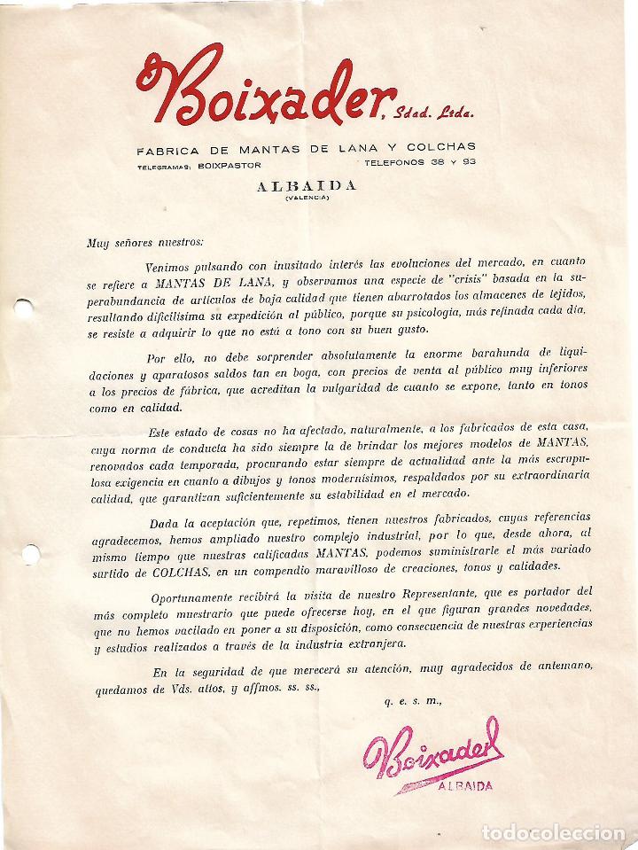 Cartas comerciais: Carta comercial. Boixander. F&aacute;brica de mantas de lana y colchas. Valencia. Espa&ntilde;a