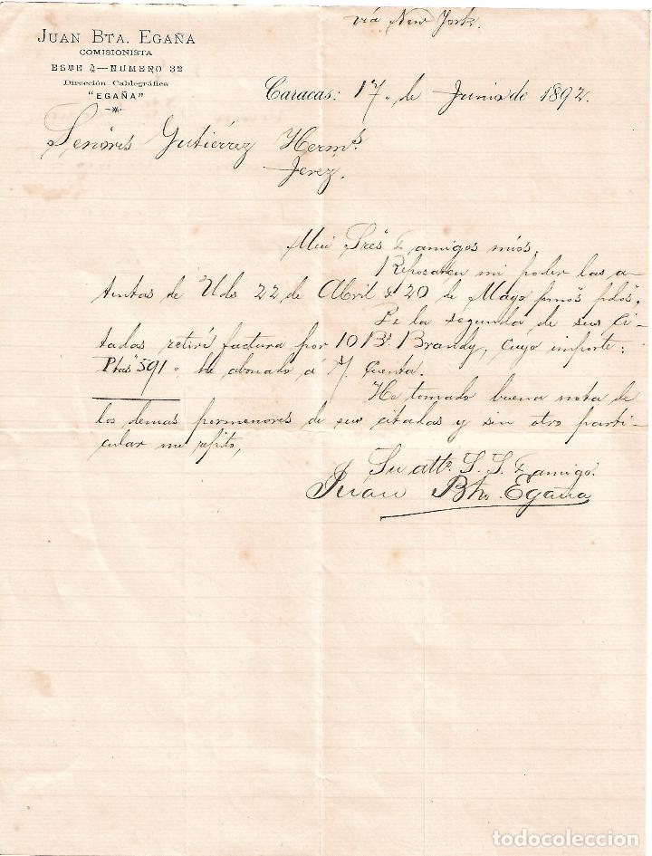 Cartas comerciales: Carta comercial. Juan Bta. Ega&ntilde;a. Comisionista. Caracas. Venezuela 1892
