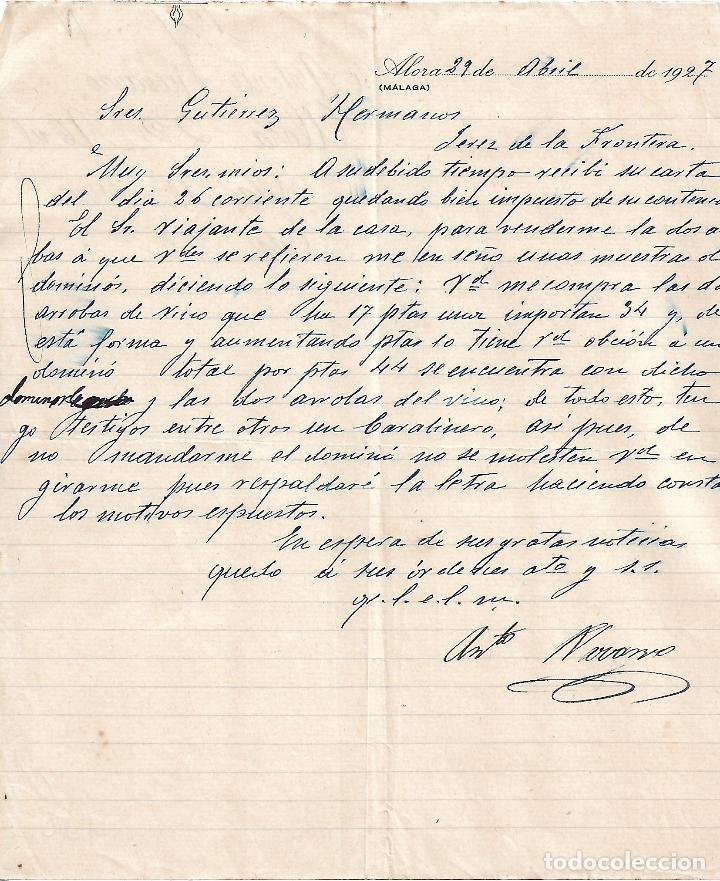 Commercial Letters: Carta comercial. Antonio Navarro. Alora. M&aacute;laga. Espa&ntilde;a 1927