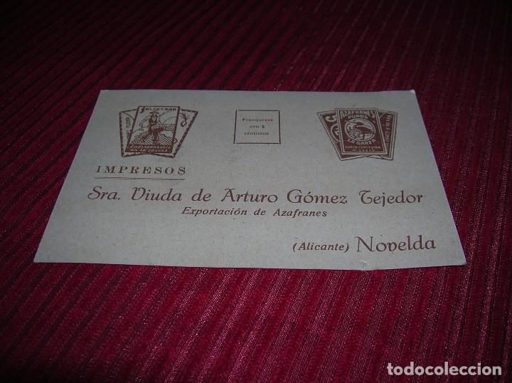 Cartas comerciales: Impreso Sra.Viuda de Arturo G&oacute;mez Tejedor.Exportaci&oacute;n de Azafranes.Alicante Novelda.