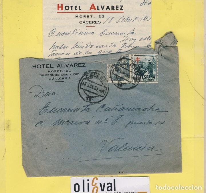 Lettres commerciales: HOTEL CARTAS DESDE ... HOTEL  ALVAREZ CACERES 1952  HCD 007