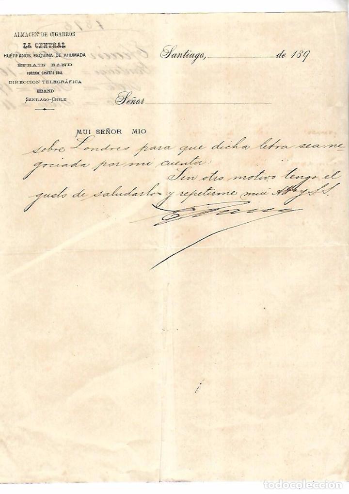 Lettres commerciales: CARTA COMERCIAL. TABACO. LA CENTRAL. SANTIAGO DE CHILE. 1893