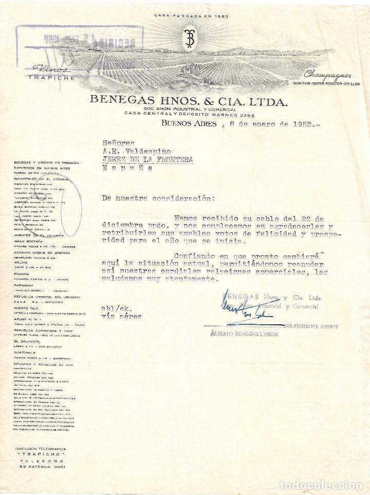 Lettere commerciali: Carta comercial. Benegas Hnos. & C&iacute;a. Ltda. Sociedad An&oacute;nima Industrial y comercial. Argentina 1952