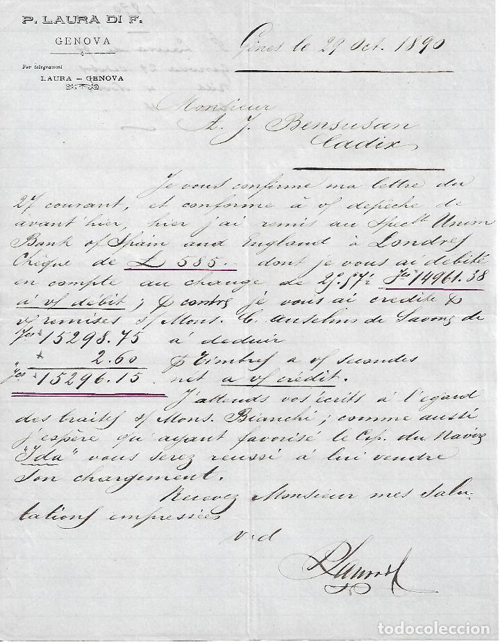 Commercial Letters: Carta comercial. P. Laura di F. Commissioni. G&eacute;nova 1890