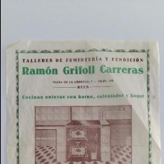 Cartas comerciales: HOJA PUBLICITARIA TALLERES DE FUMISTERIA Y FUNDICION RAMON GRIFOLL CARRERAS. REUS 