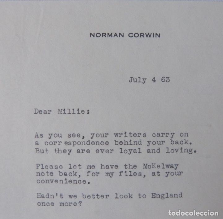 Cartas comerciales: Norman Corwin signed letter, July 4, 1963. - Foto 3