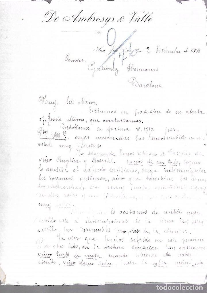 Gesch&auml;ftsbriefe: CARTA COMERCIAL. DE AMBROSYS & VALLE. 2 HOJAS. SAN JOSE, COSTA RICA. 1899